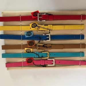 SIX LEATHER BELTS-MULTIPLE COLORS-NWT! 1" INCH WITH SILVER BUCKLES-LABELS- S-M